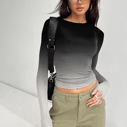 Outzidr Women Ombre Printed Round Neck Fitted Top-image-84