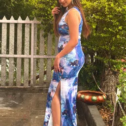 TANDUL Women Bodycon Print Slit Maxi Dress image 3