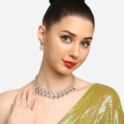 Zaveri Pearls Set Of 2 Gold-Plated Austrian Diamonds-Studded Jewellery Set image 3