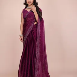 Indian Fashionista Embellished Beads and Stones Organza Saree-picture-12
