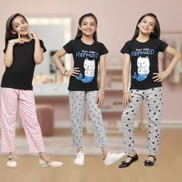 YK Girls Pack Of 3 Printed Cotton Lounge Pants-picture-16