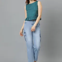 Stylecast X Kotty Women Polka Dot Printed Sleeveless Cotton Crepe Top image 3