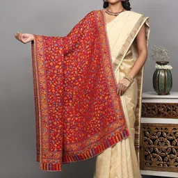 Exotic India Kani Jamawar Reversible Two Ply Shawl With Woven Floral Leaf Jaal & Paisleys image 2