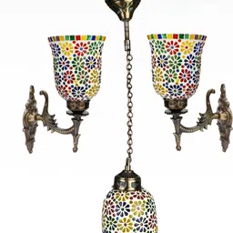 SOMIL White & Yellow 3 Pieces Textured Metal Wall & Ceiling Lamp Combo-picture-16