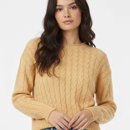 glitchez Cable Knit Self Design Oversized Pullover-picture-10