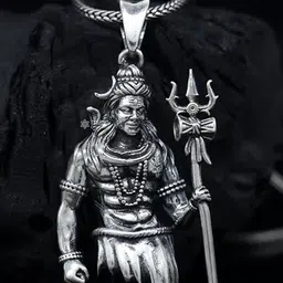 Lovemi Movements Stainless Steel Silver-Plated Shiva With Trishul Pendants With Chains-image-30