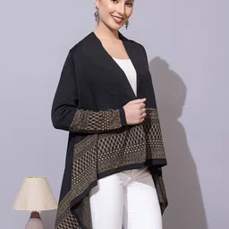 Anouk Charcoal Geometric Printed Open Front Shrug image 3