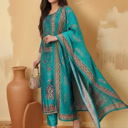 SZN Women Ethnic Motifs Printed Kurta with Trousers & Dupatta image 3