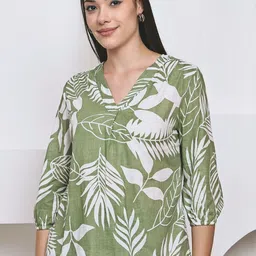 Moda Rapido Floral Print Puff Sleeves Organic Cotton Top-image-96