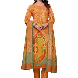 PARVOTSAV Women Geometrical Printed Round Neck Kurta with Trousers & With Dupatta image 5