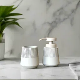 Mason Home Beige & White 2 Pieces Textured Polyresin Soap Dispensers image 3