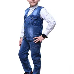 OJ TREND Boys Printed Shirt with Denim Jeans & Waistcoat image 2