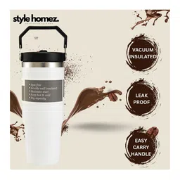 Style Homez White Single Stainless Steel Solid Double Wall Vacuum Water Bottle image 3