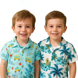 M J Fashion Unisex Kids Pack Of 2 Conversational Printed Regular Fit Casual Shirt-picture-53