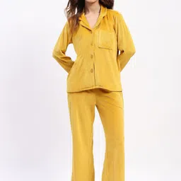 Global Republic Women Striped Velvet Suede Spread Collar Shirt and Pyjamas Night suit-picture-34