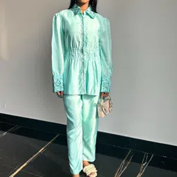 Blooming Tales Embroidered Shirt Collar Top & TrousersCo-OrdsSet-picture-15
