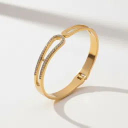 GOLDIWALA Women Cubic Zirconia Gold-Plated Cuff Bracelet image 4