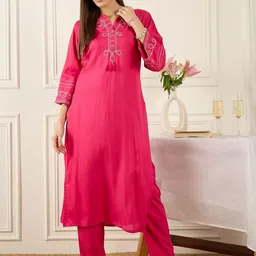 Indo Era Floral Printed Thread Work Pure Cotton Kurta With Palazzos-picture-10