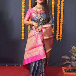 SILKWEAR Ethnic Motifs Zari Silk Cotton Banarasi Saree-picture-16