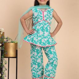 Cutiekins Girls Floral Printed A-Line Kurta with Palazzo & Dupatta-picture-46