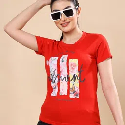 Moda Rapido Women Cotton Graphic Printed Round Neck Slim Fit T-shirt-image-24