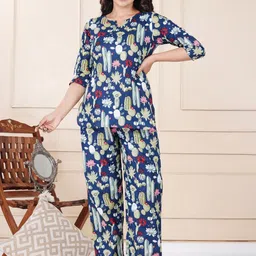 Dhruvi Art jewellery store Floral Printed Round Neck Pure Cotton Kurti With Pyjamas-picture-13