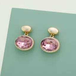 Kushal's Fashion Jewellery Gold-Plated Classic Zircon Studded Drop Earrings-image-90