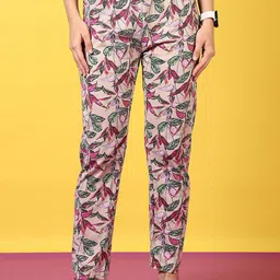 V-Mart Women Floral Printed Slim Fit Mid-Rise Cotton Cigarette Trousers-image-71