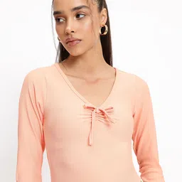 DressBerry Peach Fuzz Texture Twist Fitted Top image 3