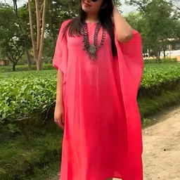 Maaesa Women Tie & Dye Round Neck Extended Sleeves Crepe Kaftan Kurta image 2