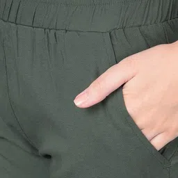 Comfort Lady Women Solid Cotton Elastic Waist Mid-Rise Pencil Trousers image 3