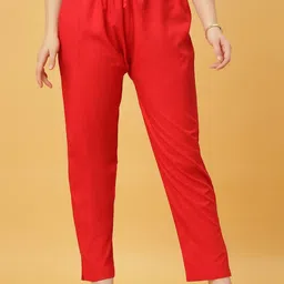 GANIX FASHION THAT DEFINE YOU Women Red Relaxed Straight Fit High-Rise Trousers-picture-32