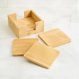 Home Centre Regal Luxe 5-Pcs Brown Wooden Coasters With Holder image 3