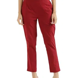 MIRAYYA Women Relaxed Straight Leg Fit Mid-Rise Cropped Cotton Trousers-image-53