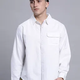 Converse Men Standard Spread Collar Solid Cotton Casual Shirt-image-42
