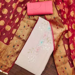 SAINOOR Embroidered Pure Silk Semi-Stitched Dress Material-picture-25