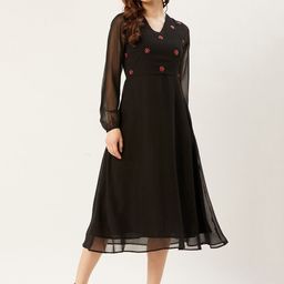 Moda Rapido Puff Sleeve Georgette A-Line Midi Dress-picture-45
