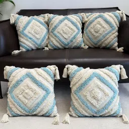 Dolce Casa Blue & Beige Set of 5 Abstract Square Cushion Covers image 1