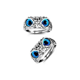 Inites Set Of 2 Silver Plated Blue Eyes Owl Adjustable Thumb Finger Ring-image-10
