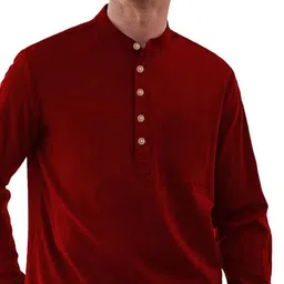 BHUVIKOO Band Collar Roll-Up Sleeves Short Kurta image 3