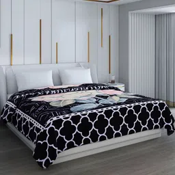 Monte Carlo Black & Pink Floral GSM 1000 Heavy Winter Double Bed Blanket-picture-17