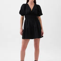 GAP Women Pure Cotton Smocked Empire Mini Dress-picture-15