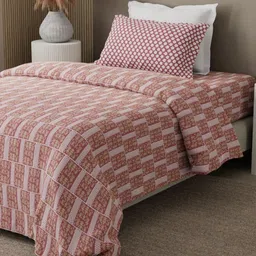 Boutique Living India Pink & Beige Ethnic Motifs 200 TC Single Bedsheet with 2 Pillow Covers image 1