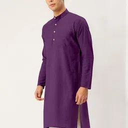 click n buy Men Solid Straight Kurta (Purple) image 2