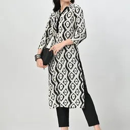 BAESD Ethnic Motifs Printed Mandarin Collar Straight Kurta With Trousers image 3