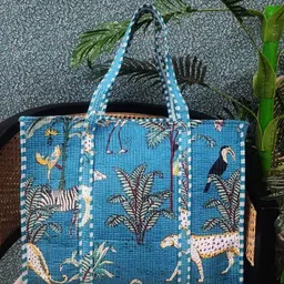 Gulaab Jaipur Animal Printed Cotton Tote Bag with Quilted image 1