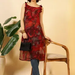 LIPS CROWN Women Abstract Printed Shoulder Straps Sleeveless Straight Kurti-image-17