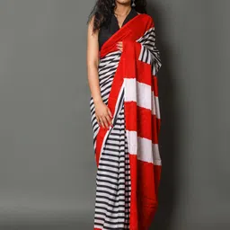 JAIPURI PRINT Striped Pure Cotton Solid Border Saree-picture-44