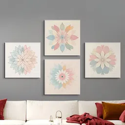 nestroots Harmonious Floral Cream & Blue 4 Pieces Canvas Wall Arts-image-27
