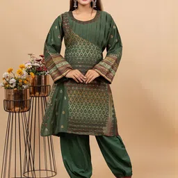 KIDAR Woven Design Round Neck Romantic Florals Tunic & Trousers-picture-16